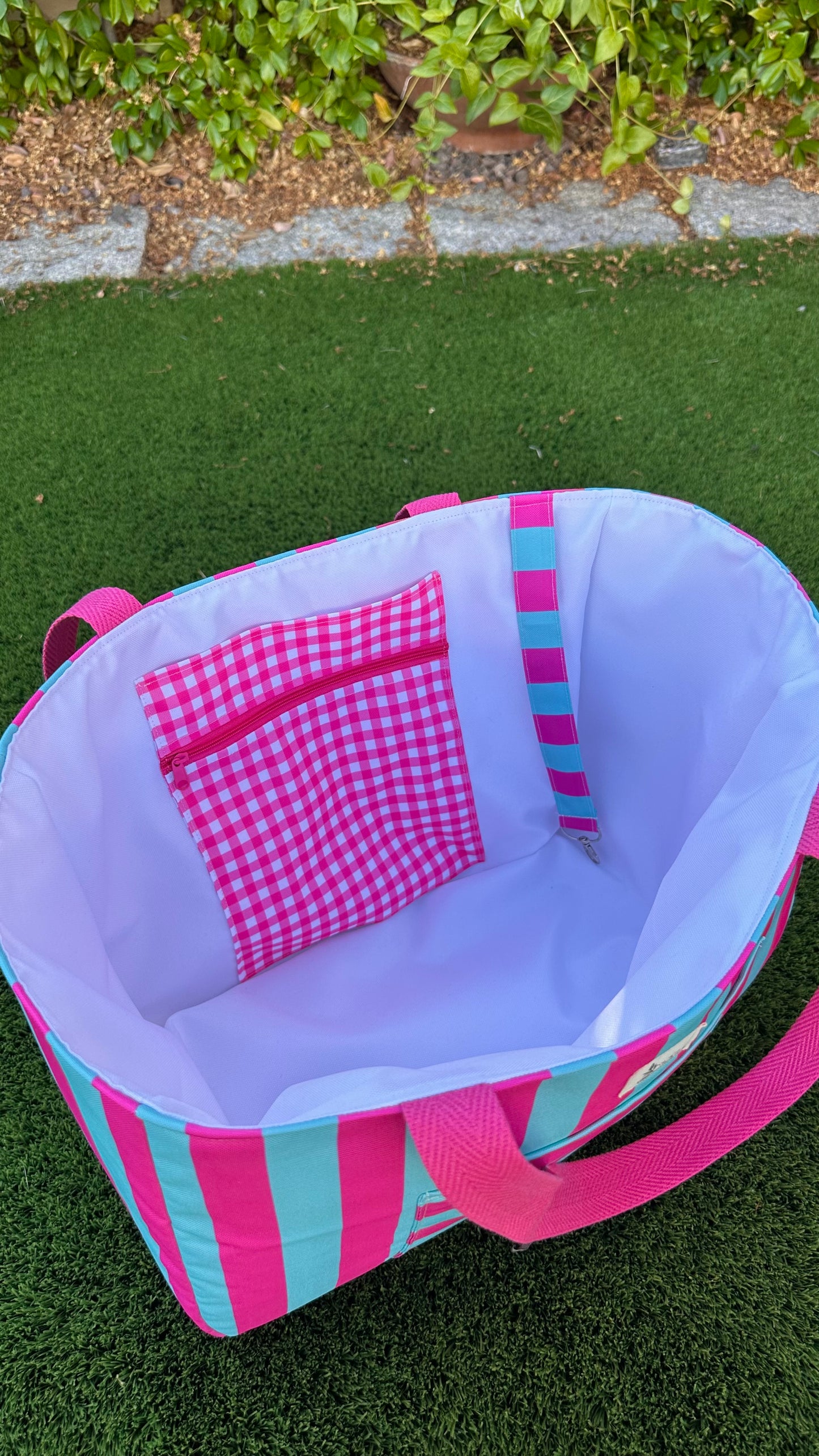 Bolso Gadir Rayas Fucsia y Verde