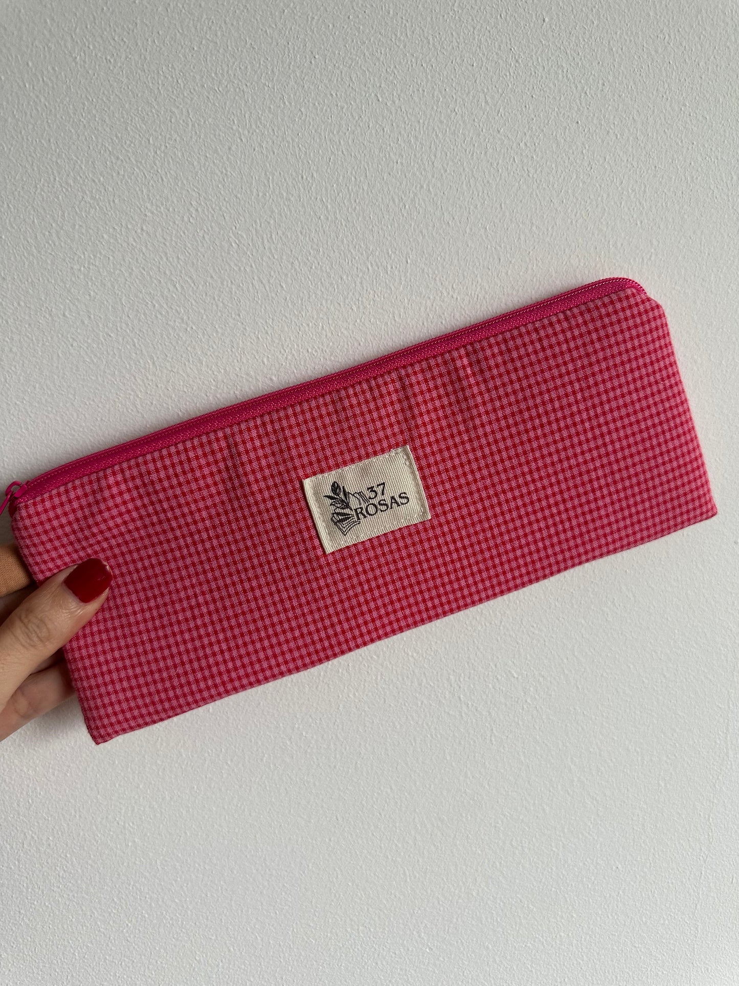 Estuche plano Vichy Frambuesa