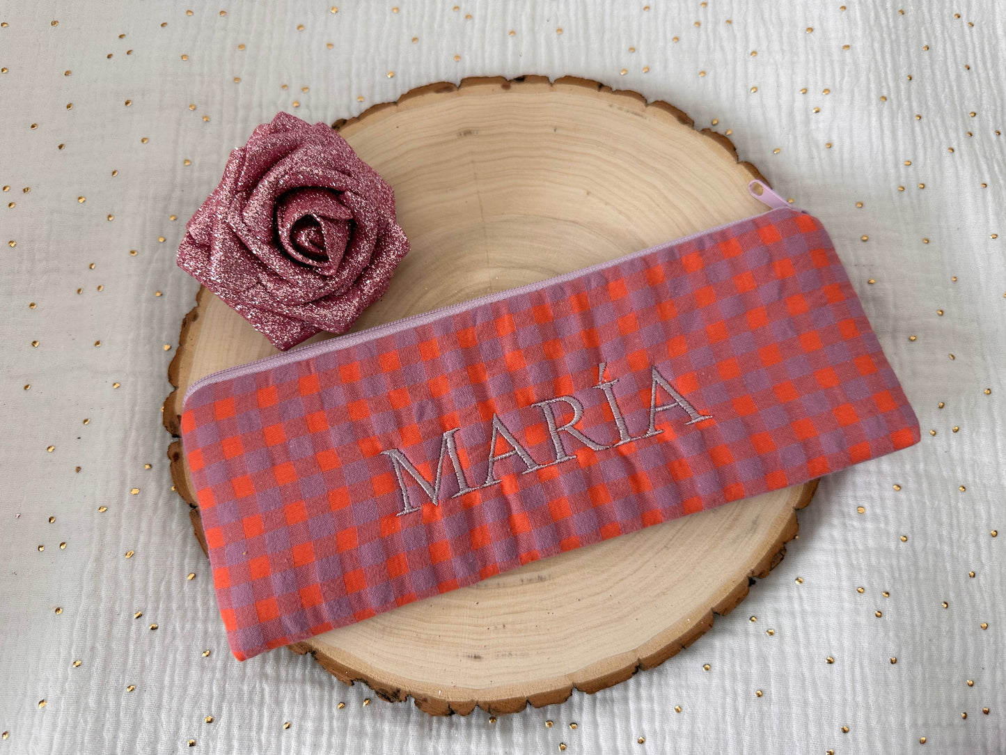 Estuche plano Vichy Naranja y Lavanda