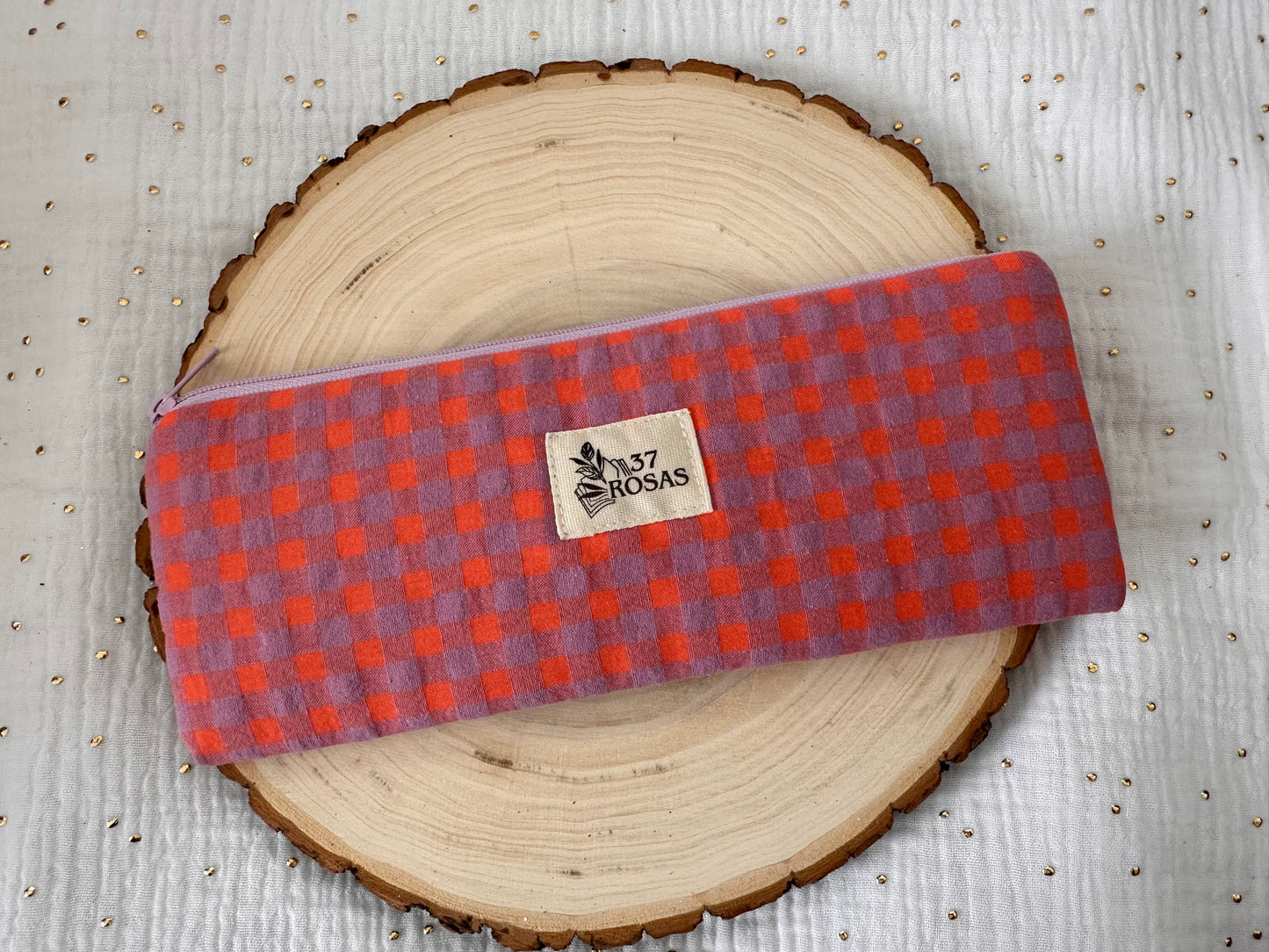 Estuche plano Vichy Naranja y Lavanda