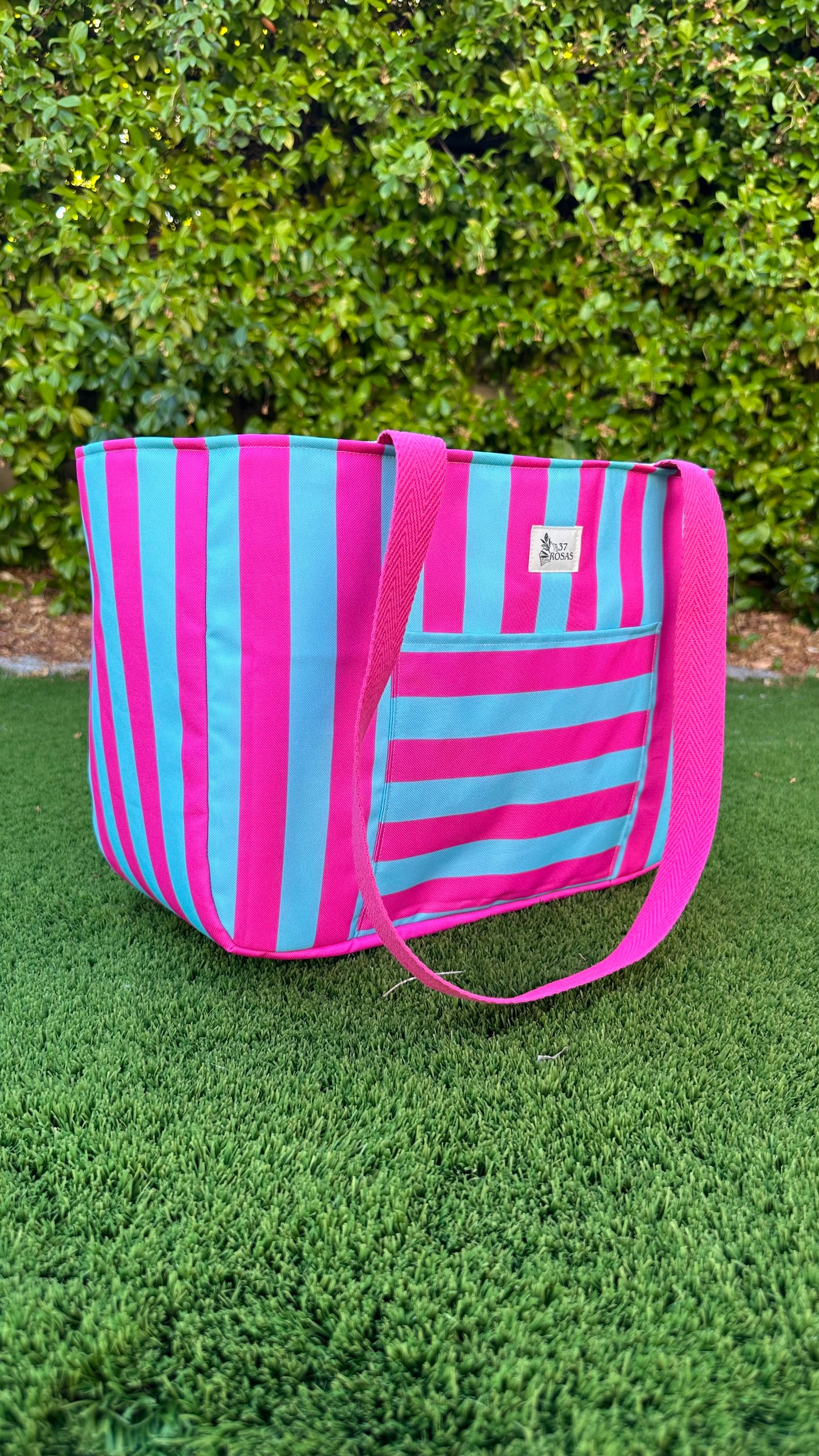 Bolso Gadir Rayas Fucsia y Verde
