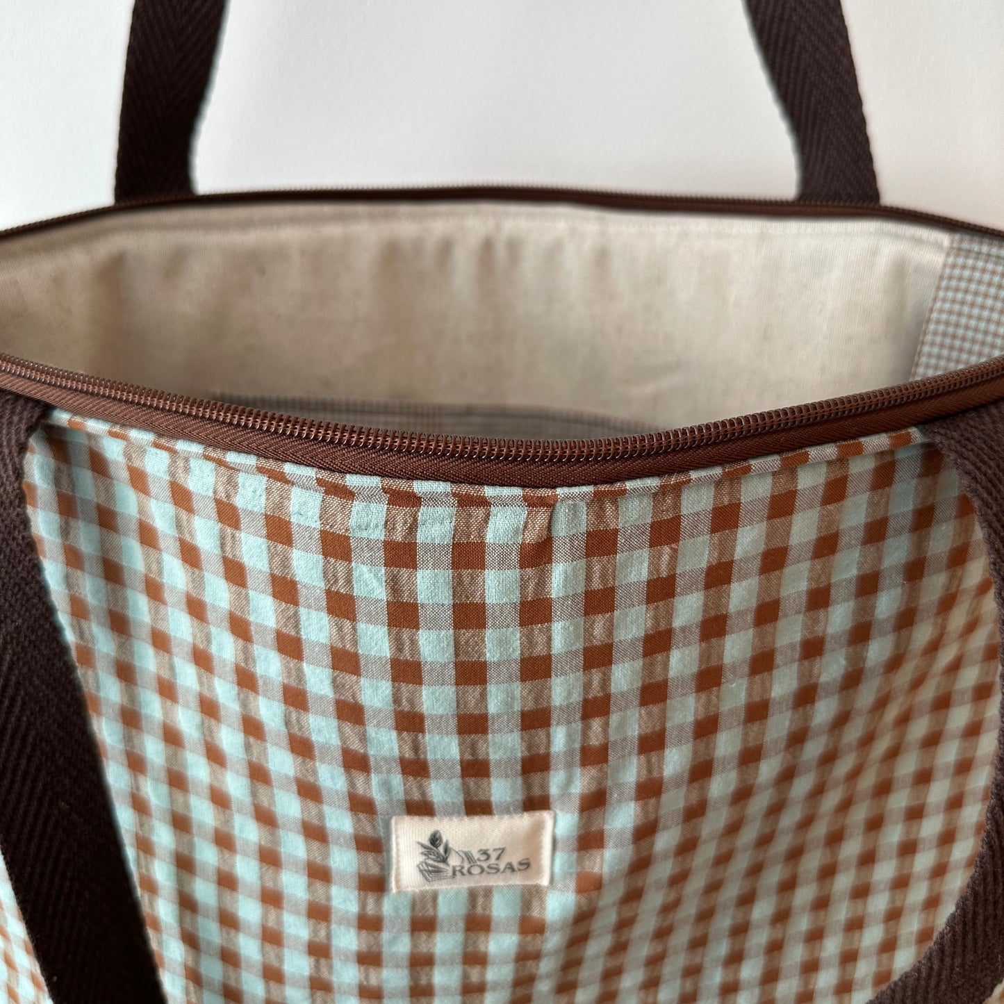 Bolso Marianne AIRE Vichy Turquesa y Tostado