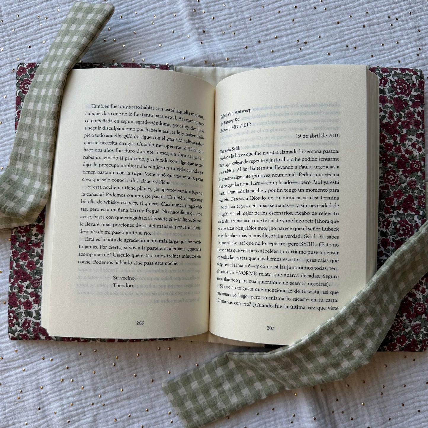 Funda de libro con solapas AIRE Vichy verde té