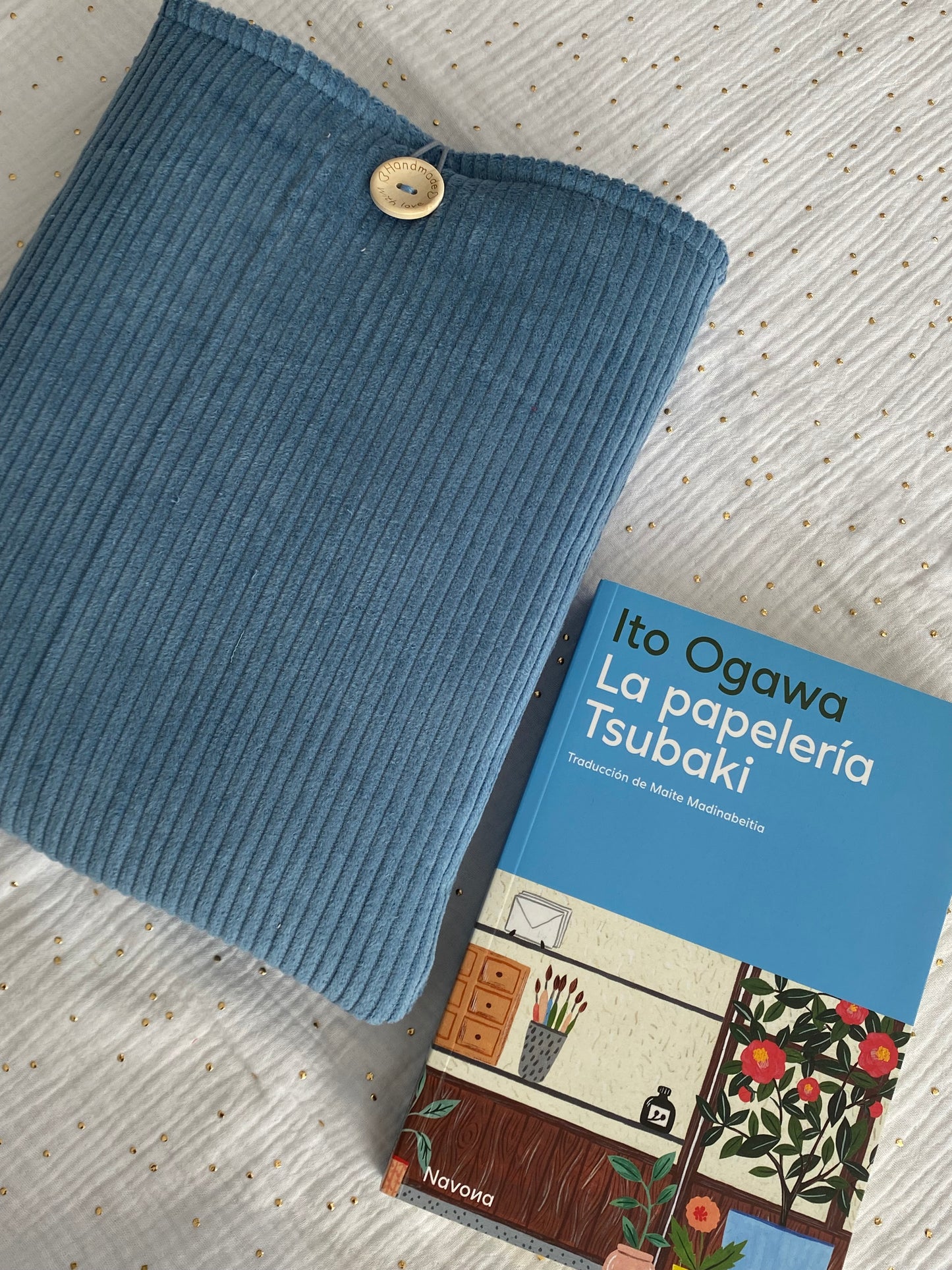 Funda de libro Pana Azul claro