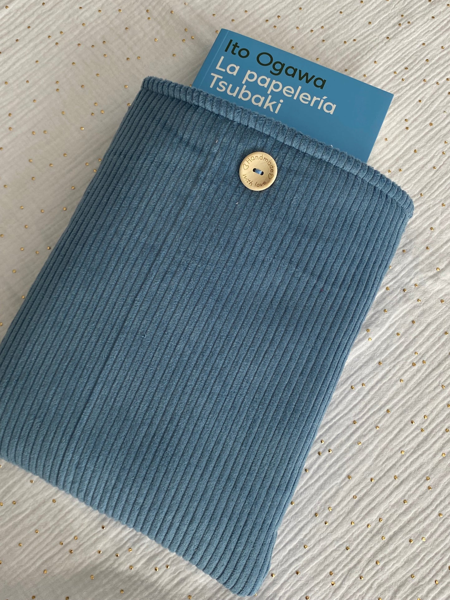 Funda de libro Pana Azul claro